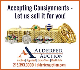 Always Inviting Consignments. We can sell it for you! Contact us today for a complimentary valuation at 215-393-3000 or email sales@alderferauction.com.